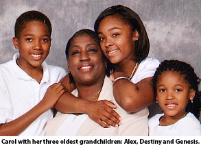 image of Carol with her three oldest grandchildren